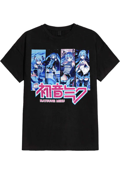 Hatsune Miku Singing Poses Black T-Shirt