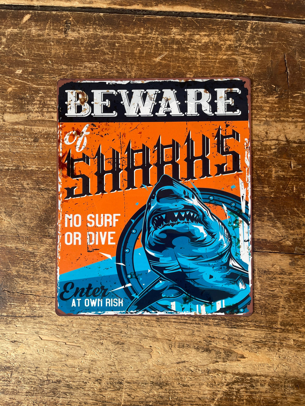 Beware Of Sharks - Metal Sign Plaque