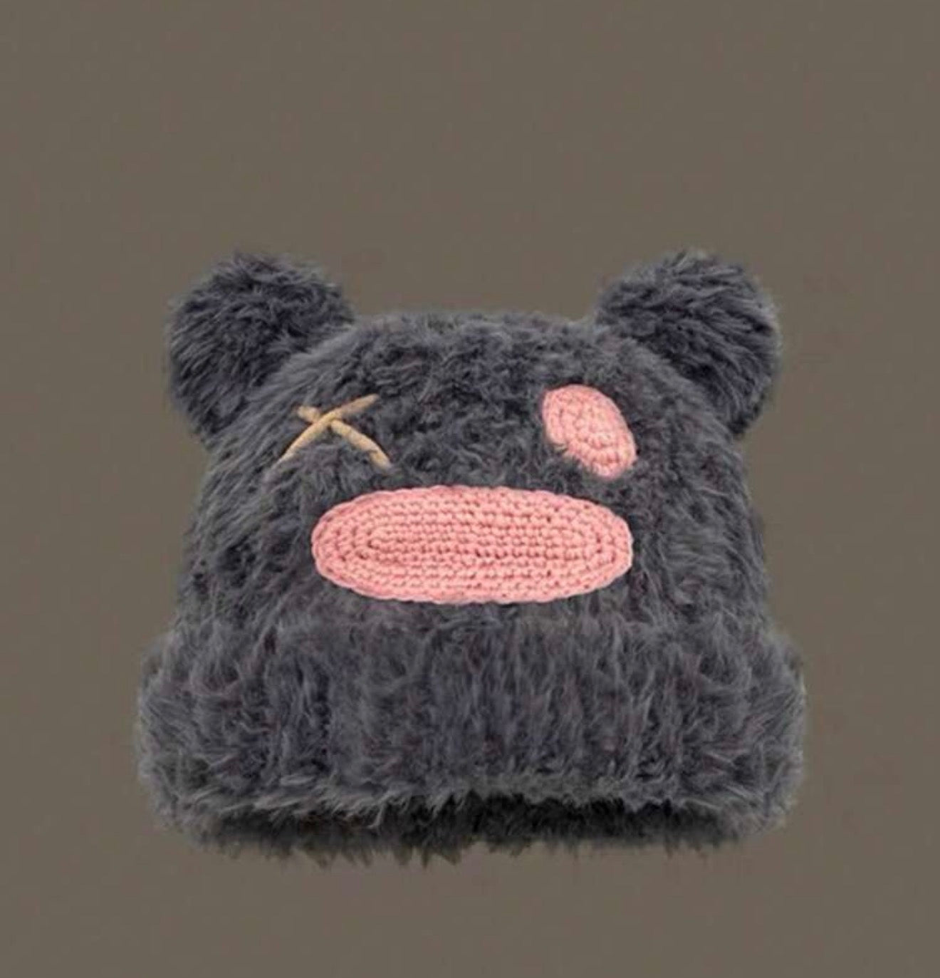 Punk Bear Fluffy Grey Hat