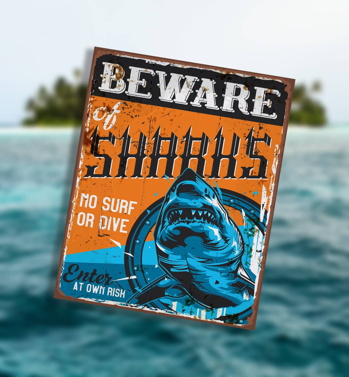 Beware Of Sharks - Metal Sign Plaque