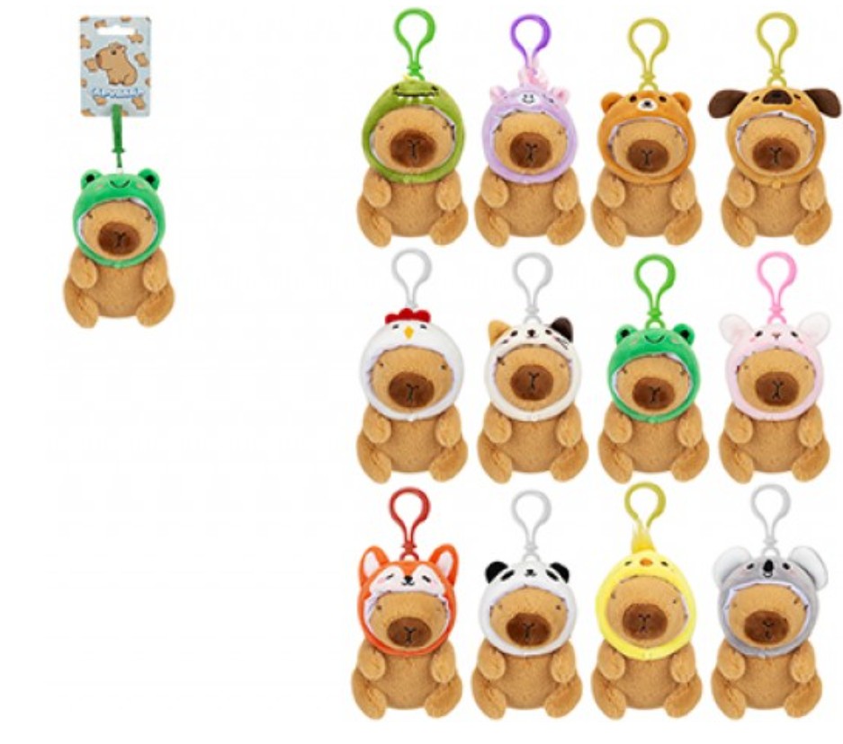 Capybara Clip-on with Assorted Animal Hats 12cm