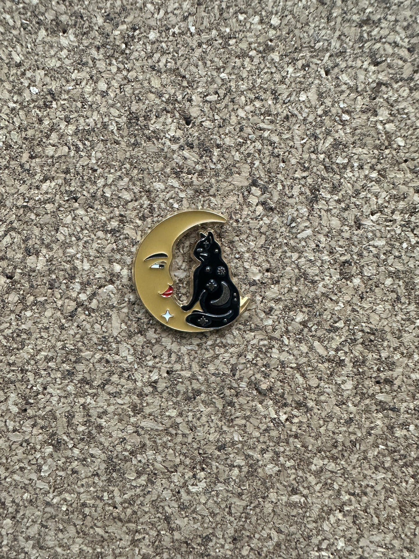 Black Cat on the Moon with Stars Pin Badge
