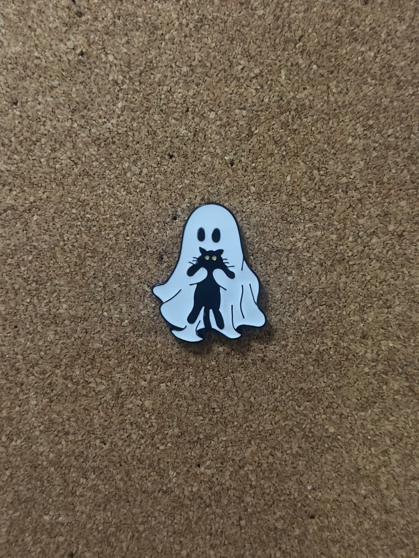 Spooky Ghost With Black Cats Pin Badge