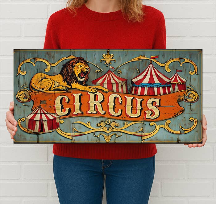 Circus Metal Sign – Vintage Lion & Big Top Carnival Wall Art