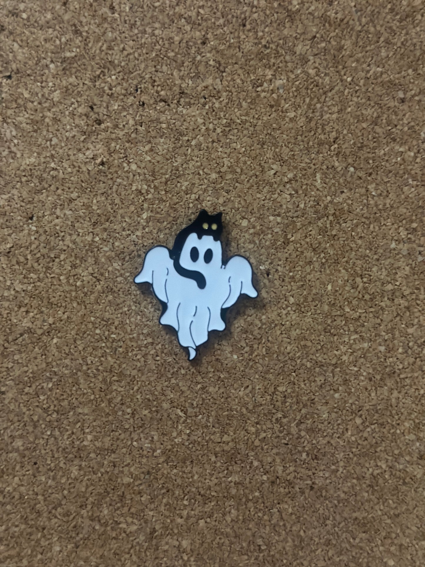 Spooky Ghost With Black Cats Pin Badge