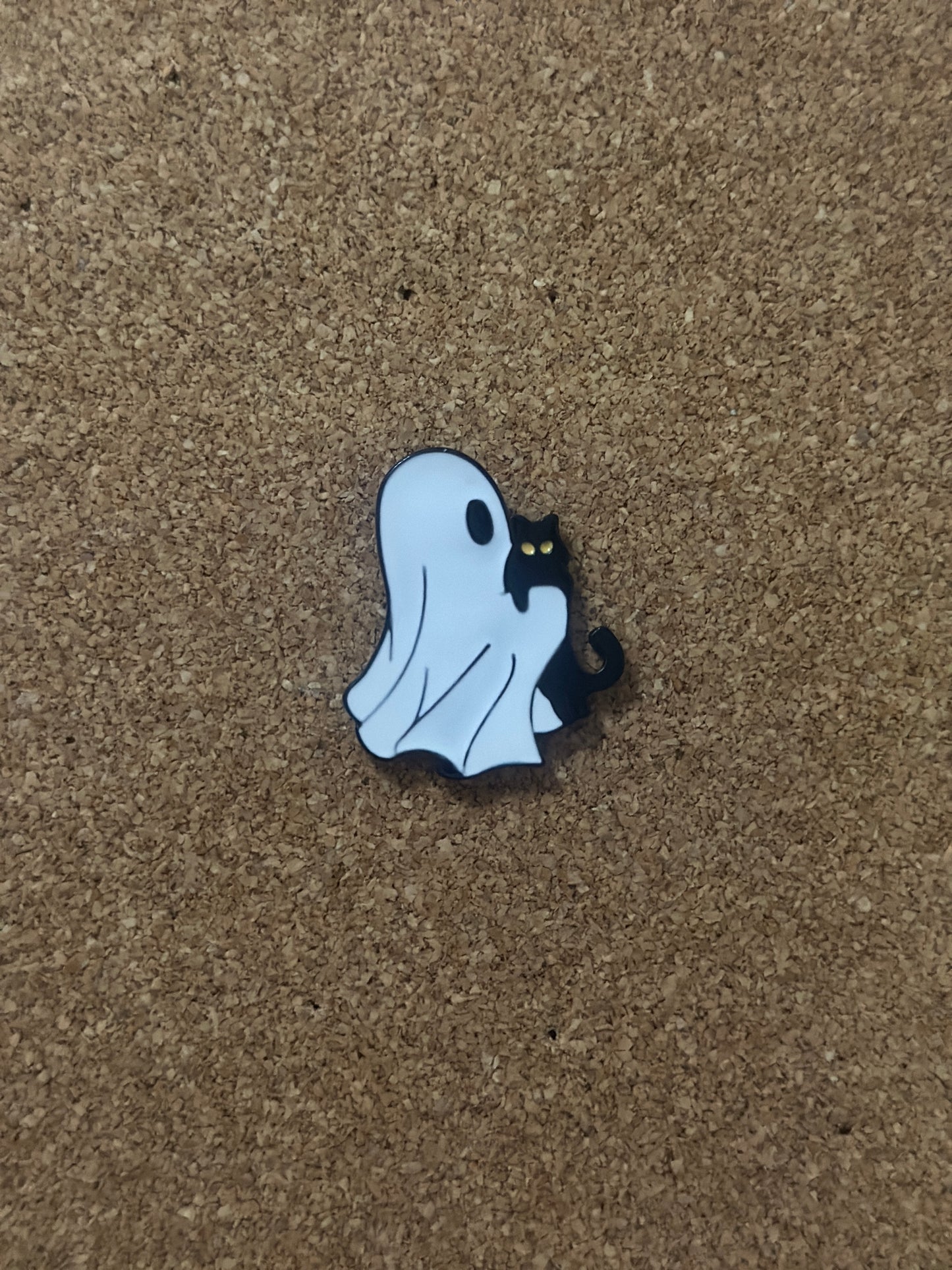 Spooky Ghost With Black Cats Pin Badge