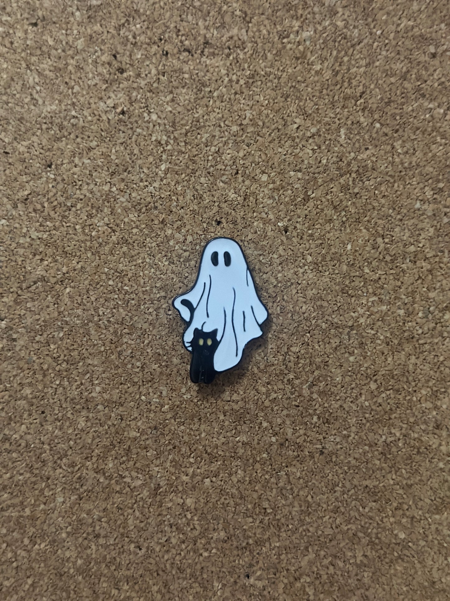 Spooky Ghost With Black Cats Pin Badge