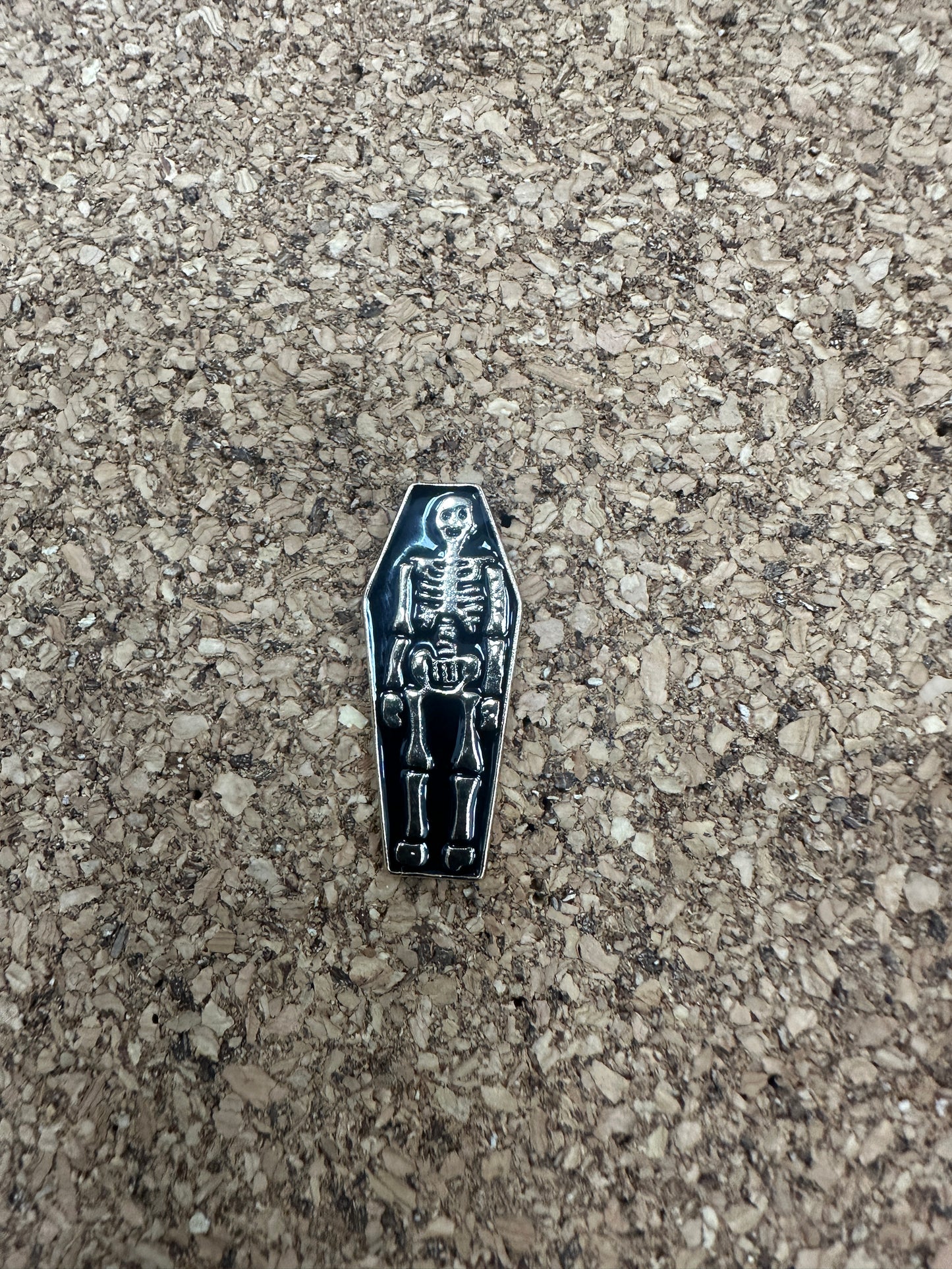 Skeleton in Coffin Pin Badge