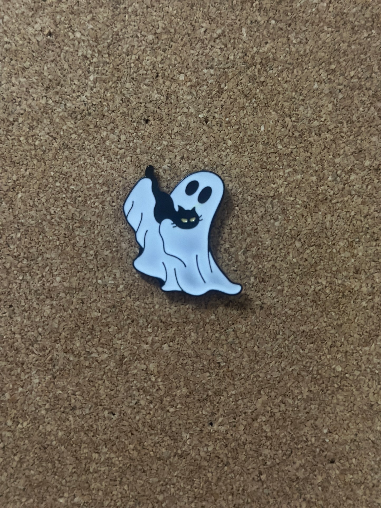 Spooky Ghost With Black Cats Pin Badge