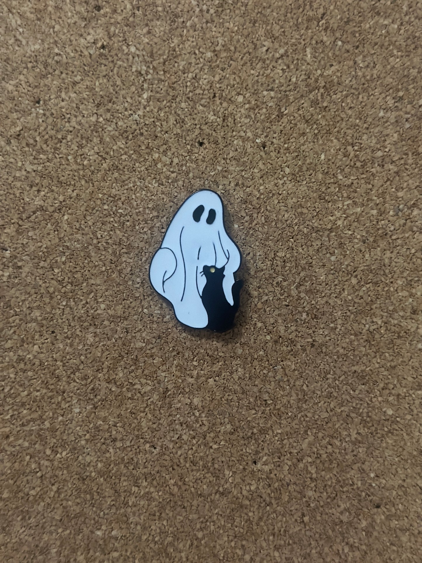 Spooky Ghost With Black Cats Pin Badge