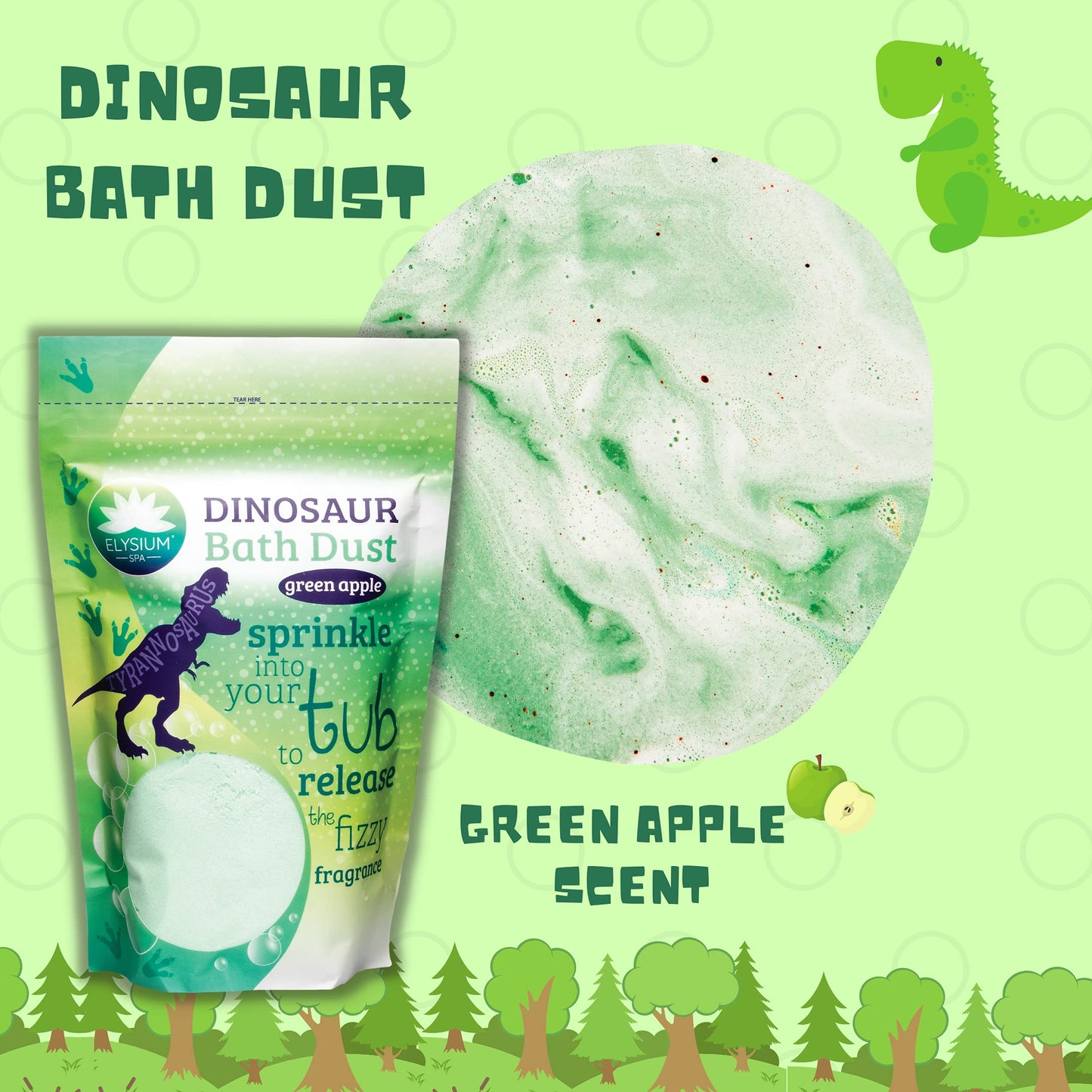 Elysium Spa Dinosaur Green Apple Scented Bath Dust