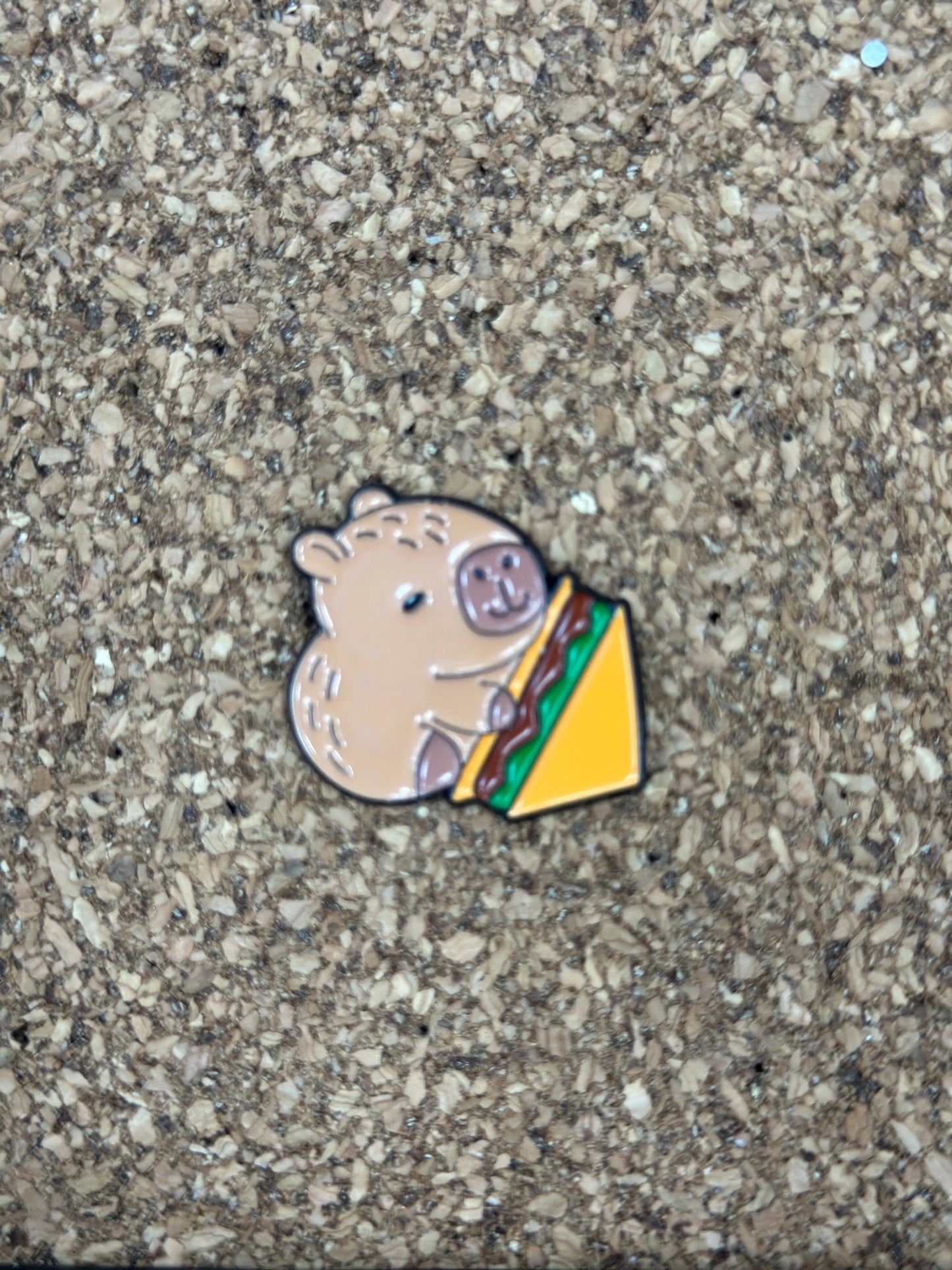Capybara Sandwich Pin Badge