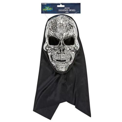 Halloween Silver Hooded Skull Mask