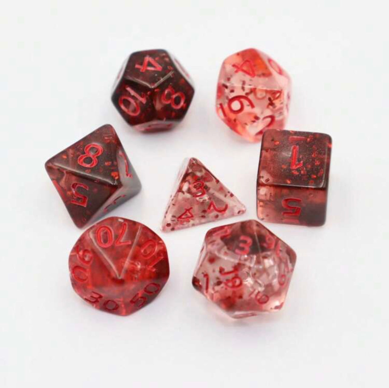 Glittered Crimson 7pc Dice Set