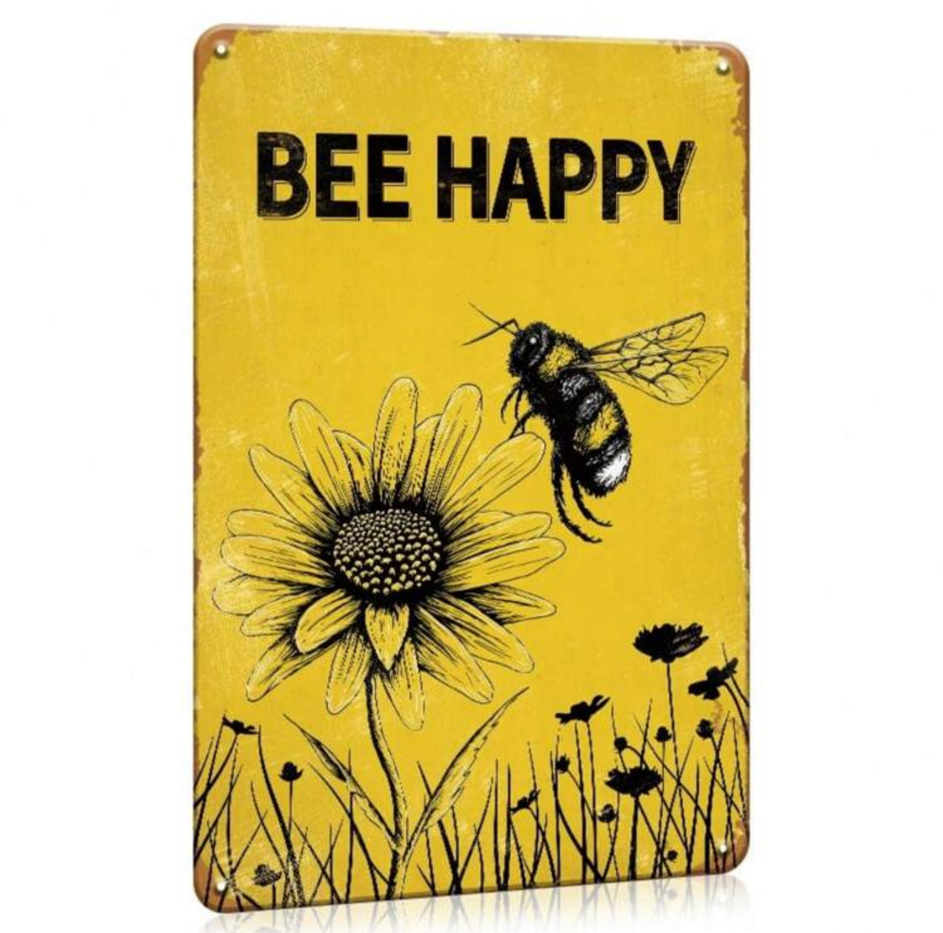 Bee Happy Metal Sign