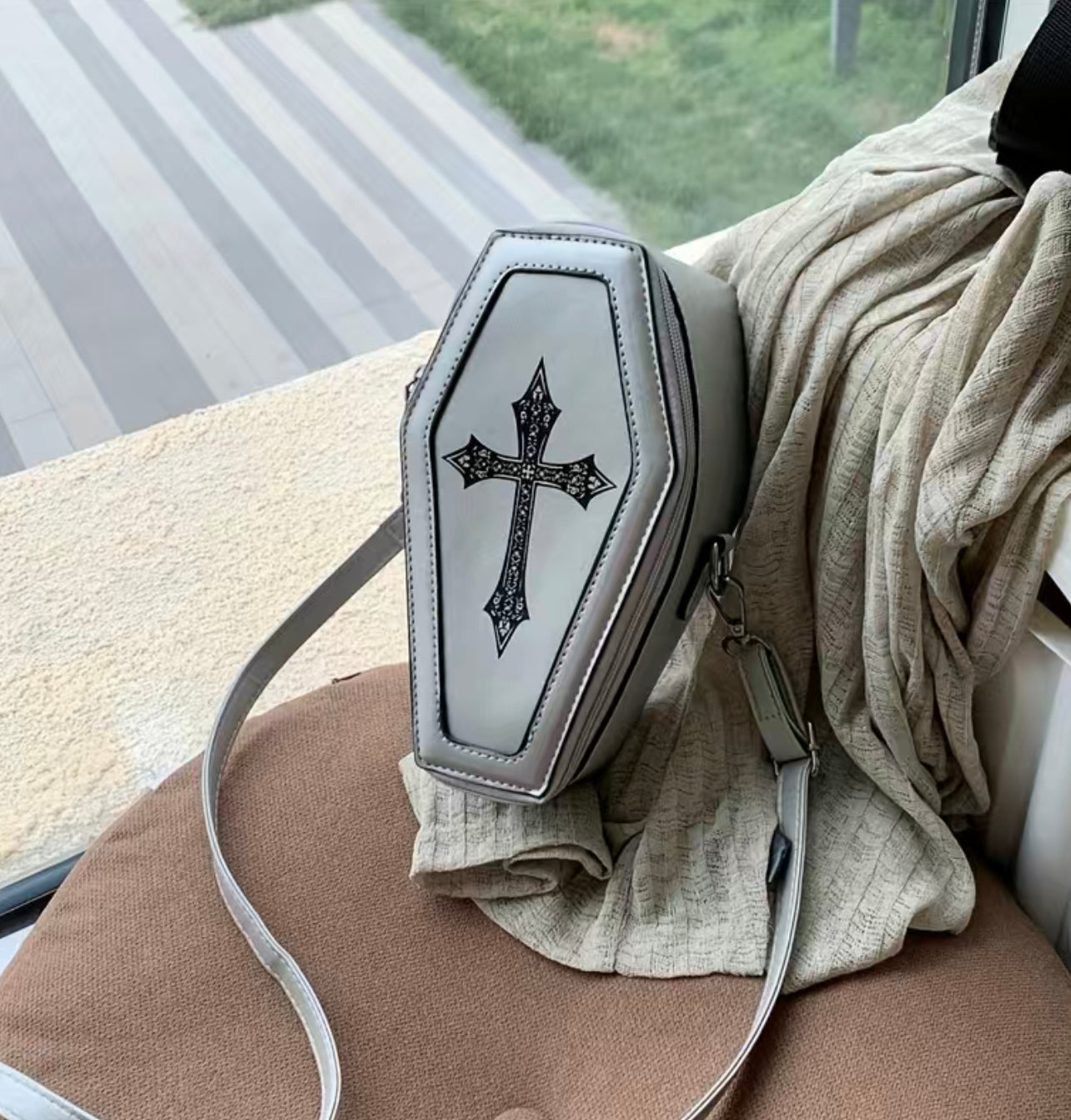 Silver Gothic Coffin Bag