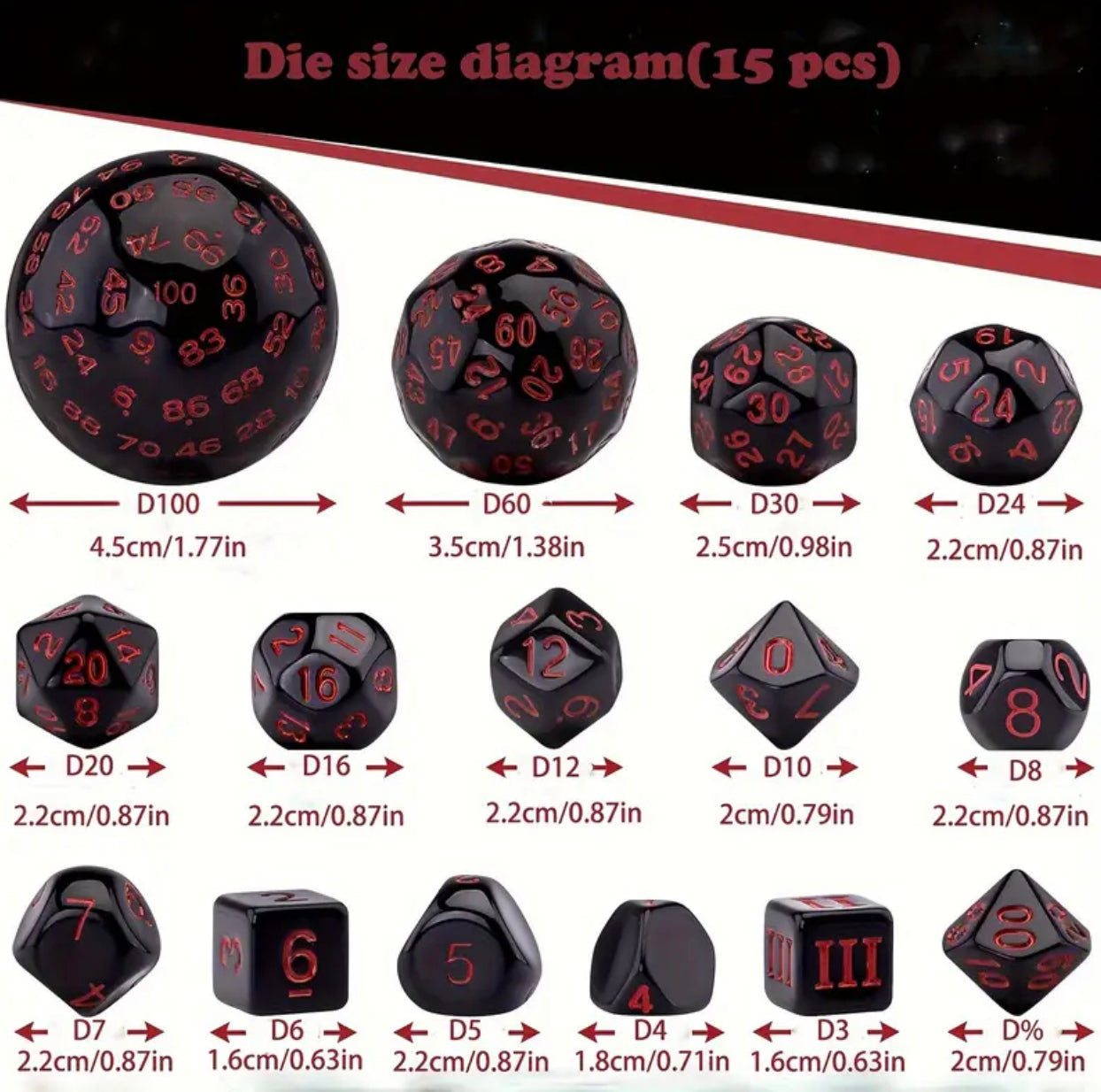 Black and Red 15pc Dice & Pouch Set