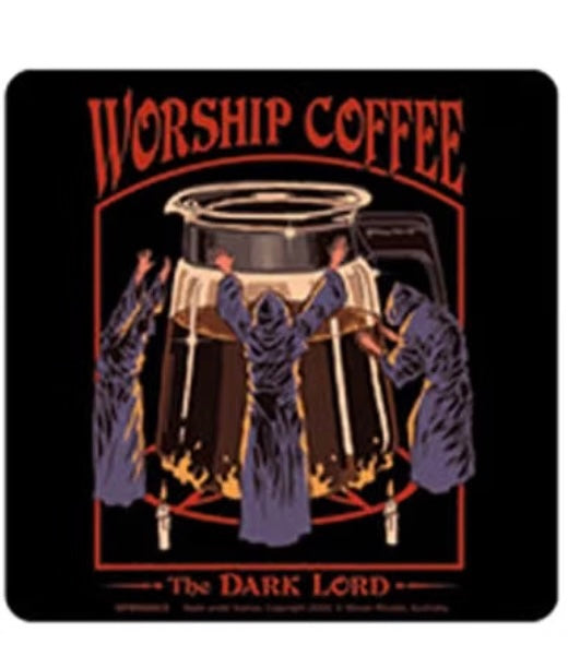 Coffee Worship: The Dark Lord Coaster by Steven Rhodes