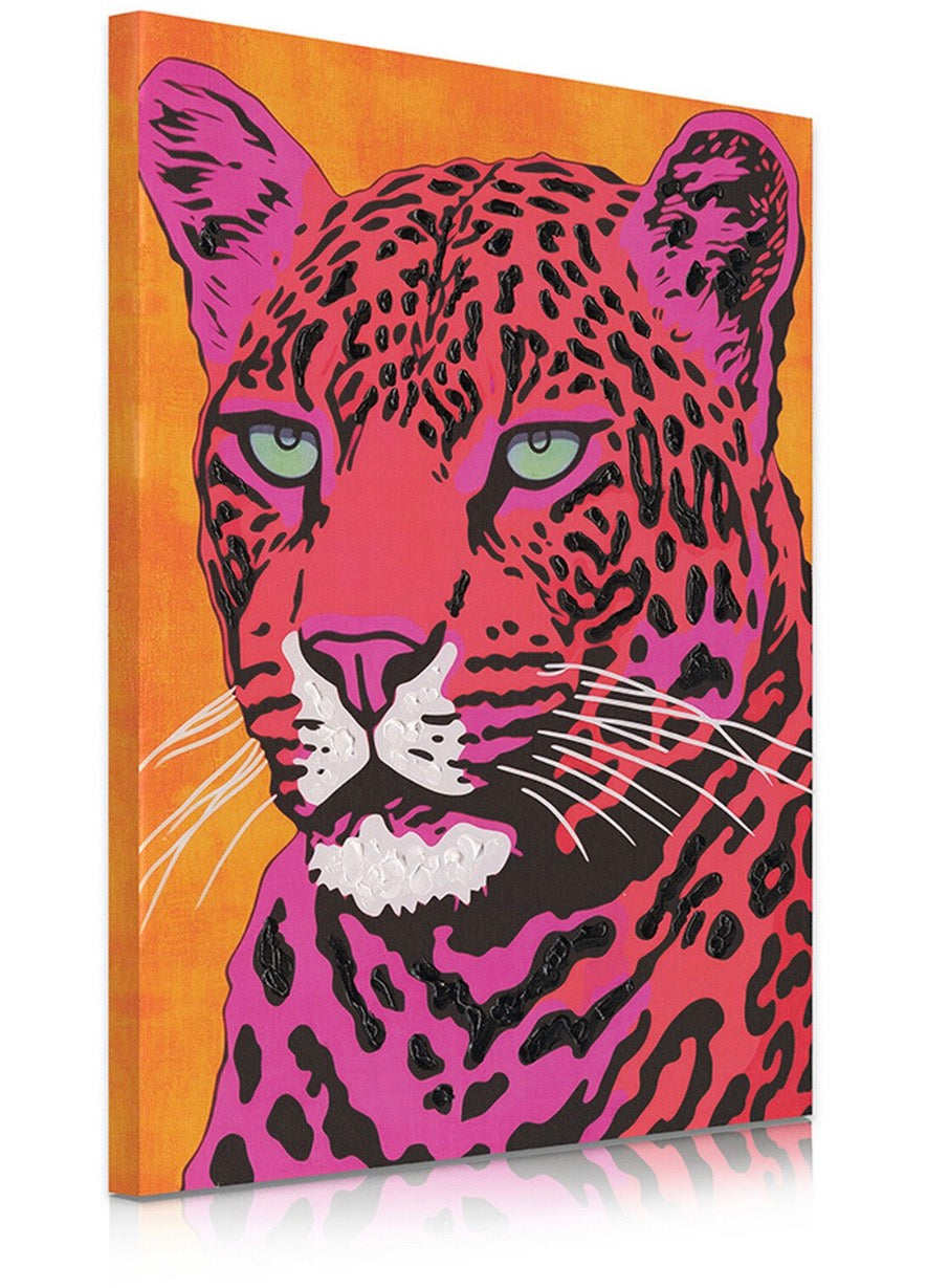 Pink Leopard on Orange Canvas