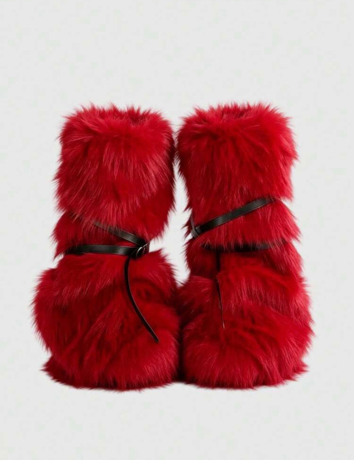 Red Fluffy Leg Warmers with Strap
