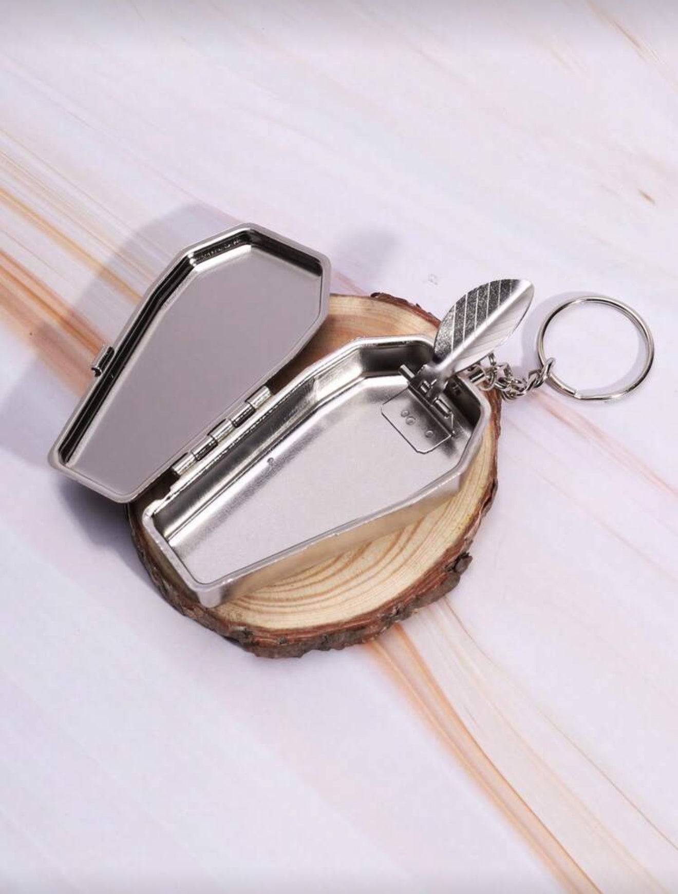 Inverted Cross Metal Casket Keychain