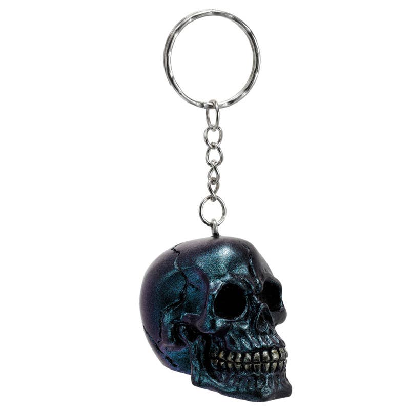 Skulls and Roses Dark Metallic and Gold Skull Keyring