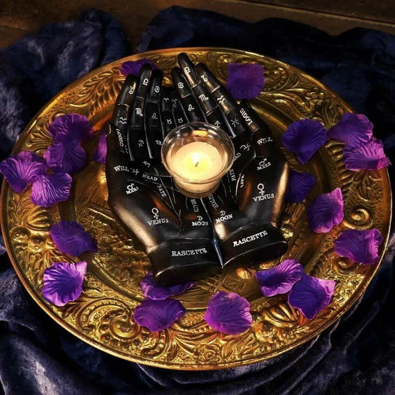 Palmist's Guide Black Chiromancy Hands Candle Holder