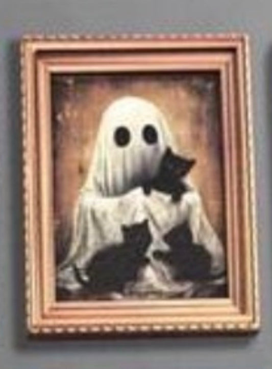 Ghost & Cat Cuddles Framed Mini Print Fridge Magnet