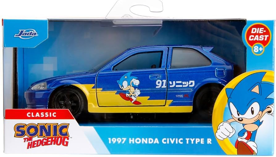 Classic Sonic The Hedgehog 1997 Honda Civic Type R Die-Cast Metal Car