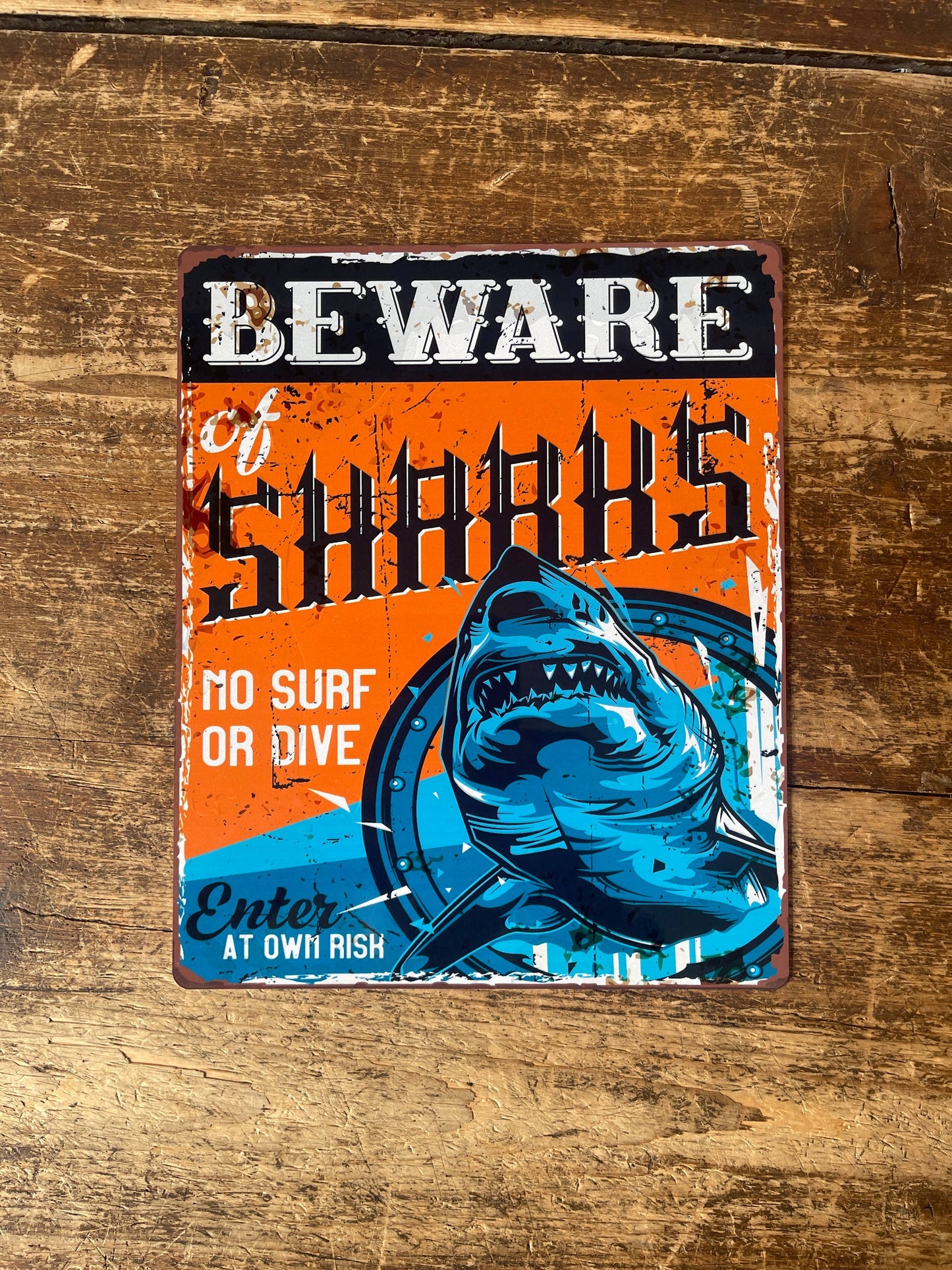 Beware Of Sharks - Metal Sign Plaque