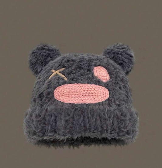 Punk Bear Fluffy Grey Hat