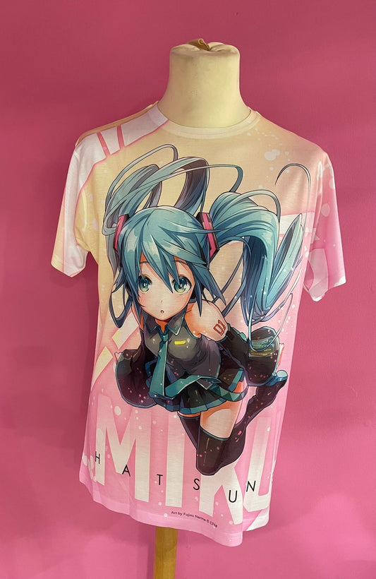 Hatsune Miku Highlight Sublimation White and Pink T-Shirt