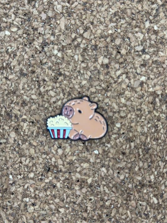 Capybara Popcorn Pin Badge