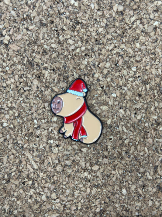 Capybara Christmas Scarf Pin Badge