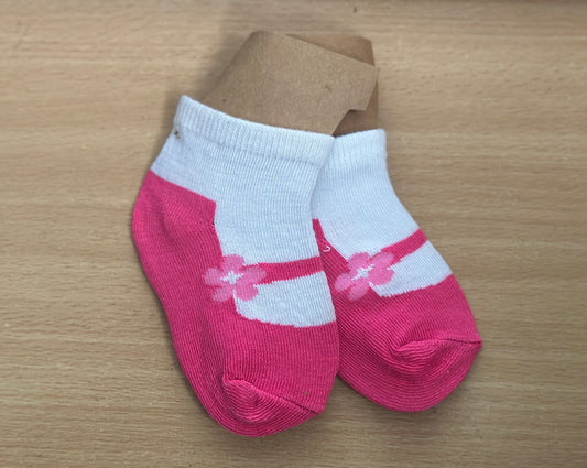 Pink And White Flower Shoe Baby Socks
