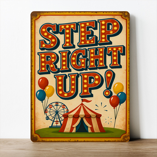 Step Right Up Metal Sign Vintage Circus Carnival Wall Decor