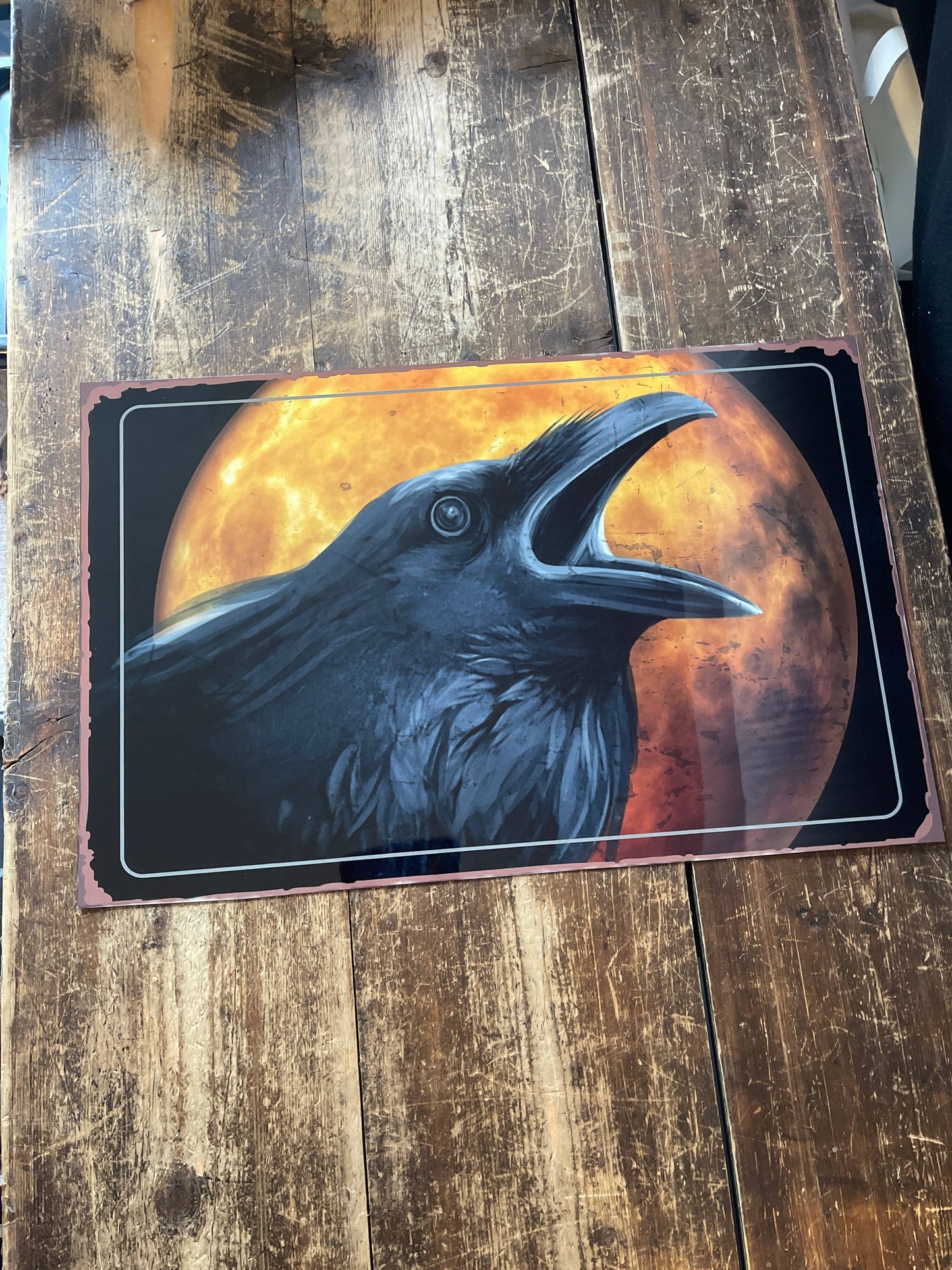 Halloween Raven Moon  - Metal Vintage Wall Sign