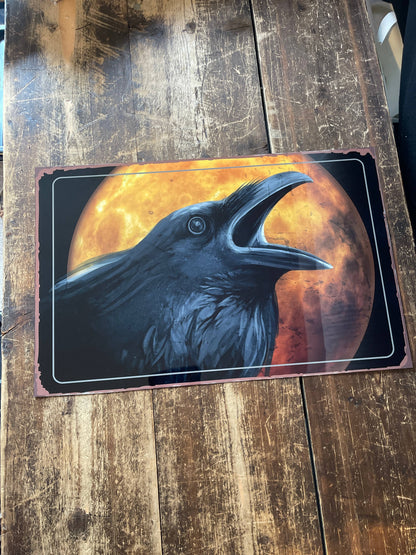 Halloween Raven Moon  - Metal Vintage Wall Sign