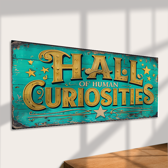 Hall of Human Curiosities Metal Sign – Vintage Circus Wall