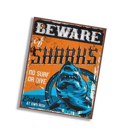 Beware Of Sharks - Metal Sign Plaque