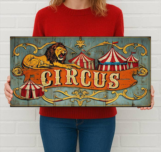 Circus Metal Sign – Vintage Lion & Big Top Carnival Wall Art