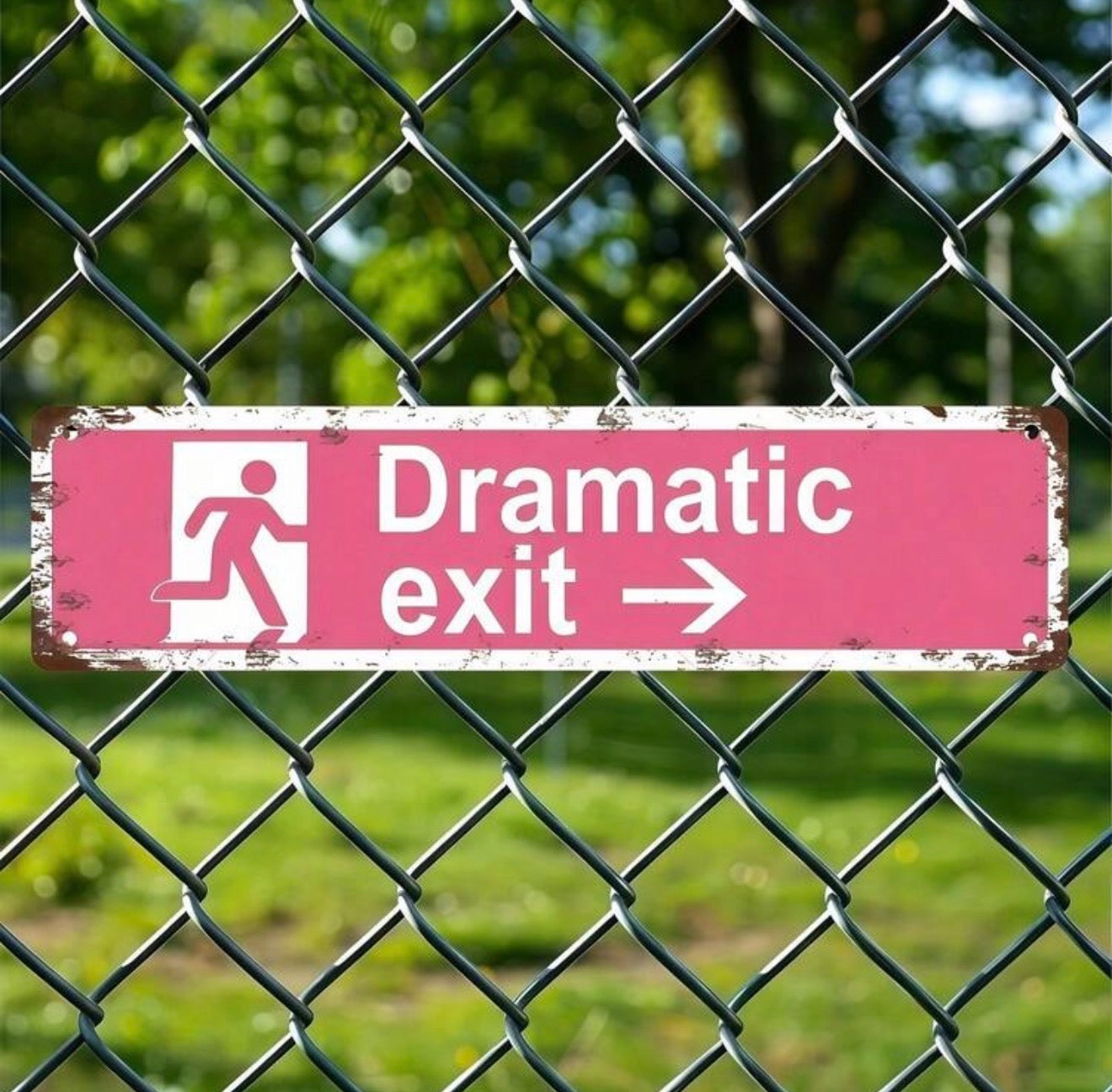 Dramatic Exit Pink Metal Sign