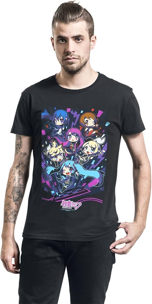 Hatsune Miku Vocaloid Kawaii Gang Black T-Shirt