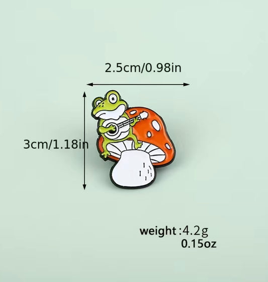 Frog with Guitar on Mushroom Pin Badge