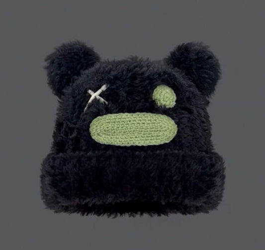Punk Bear Fluffy Black Hat