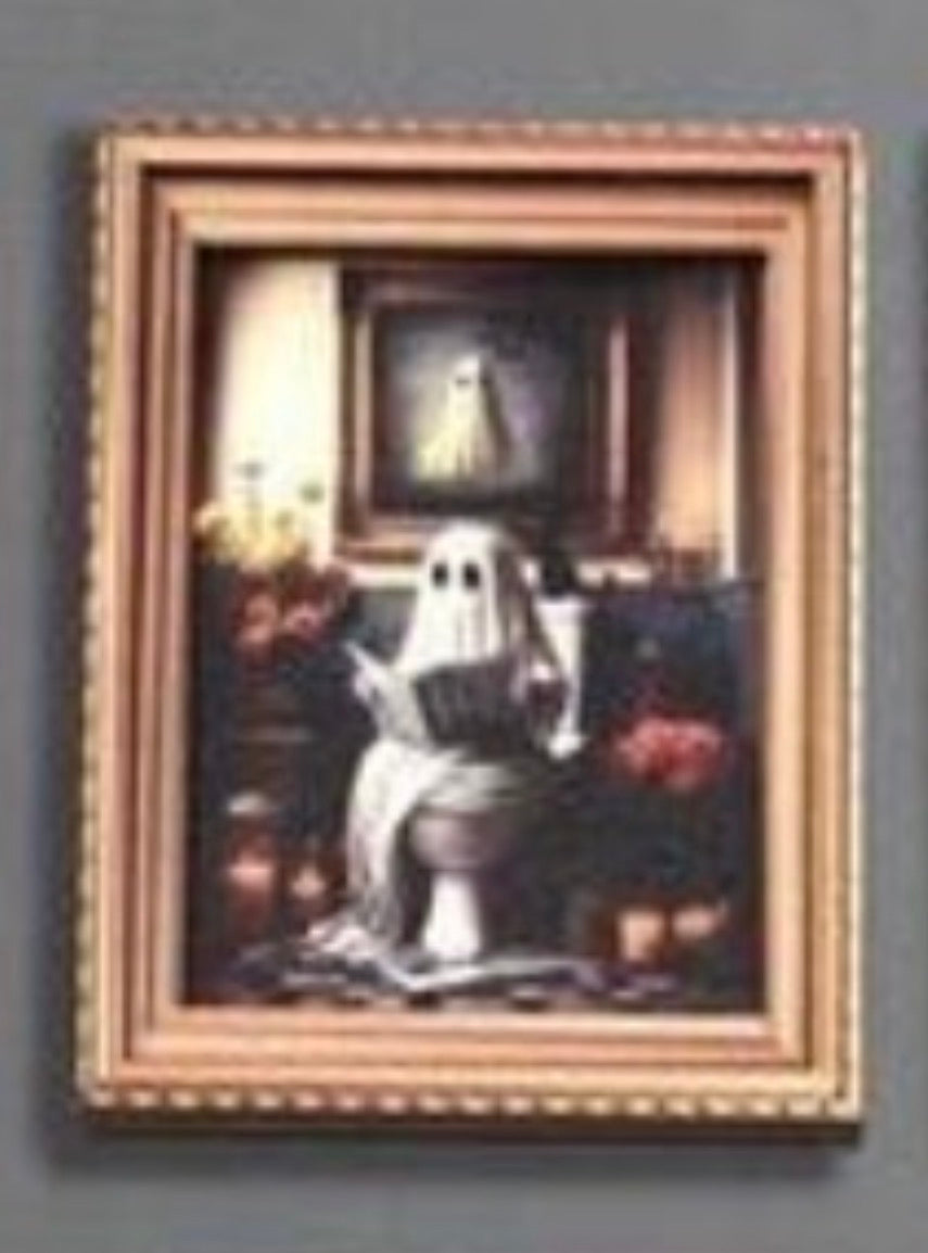 Ghost on Floral Toilet Framed Mini Print Fridge Magnet
