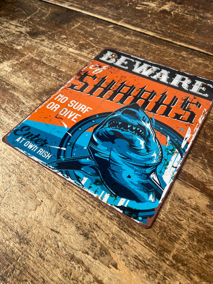 Beware Of Sharks - Metal Sign Plaque