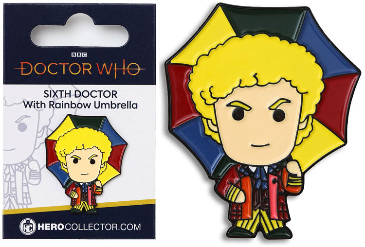Doctor Who Sixth Doctor with Rainbow Umbrella Pin Badge