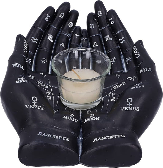 Palmist's Guide Black Chiromancy Hands Candle Holder