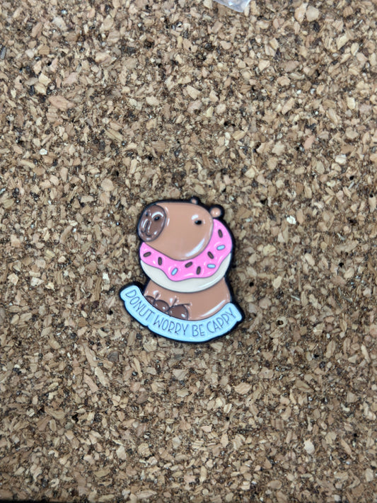 Capybara Donut Worry Be Cappy Pin Badge